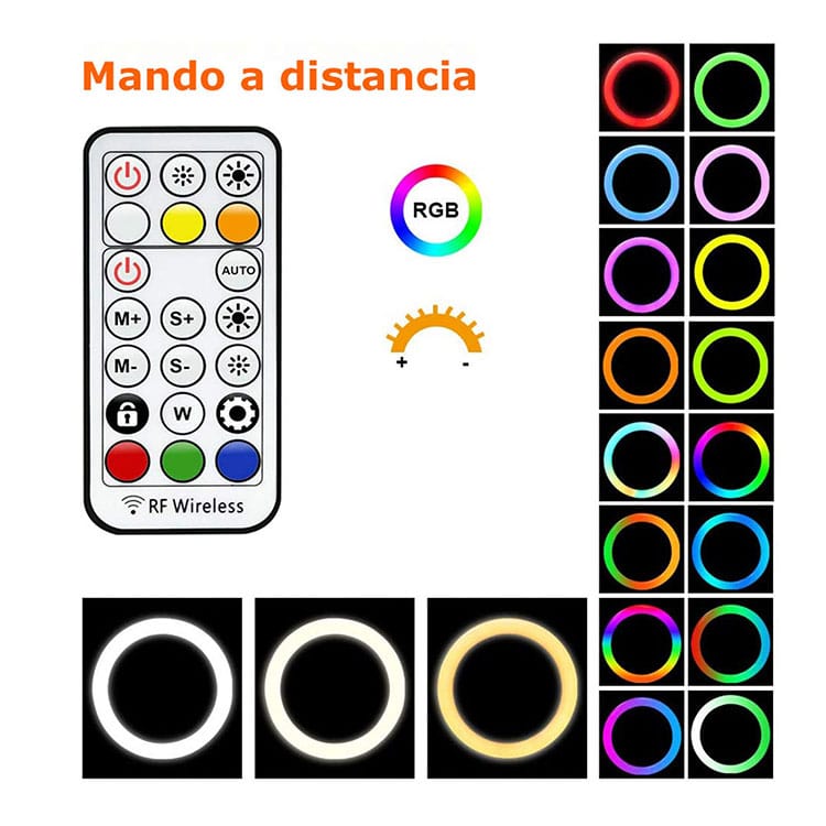 Aro de Luz LED RGB de 30CM con Tripode + Control Remoto