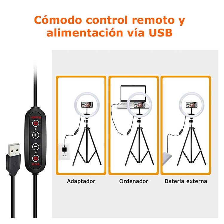 Aro de Luz LED RGB de 30CM con Tripode + Control Remoto
