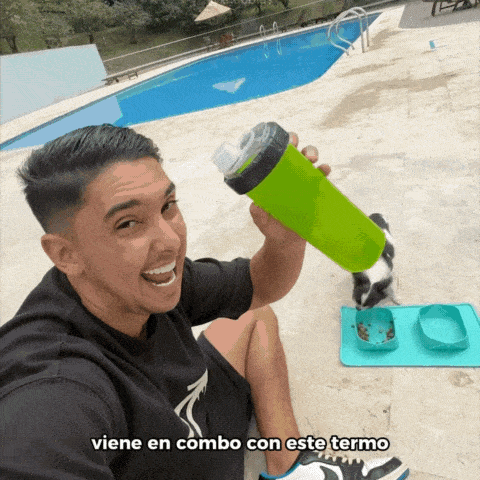 Comedero para Mascotas Plegable de Silicona + Termo para Mascotas Doble Compartimento con Plato Plegable para Mascotas