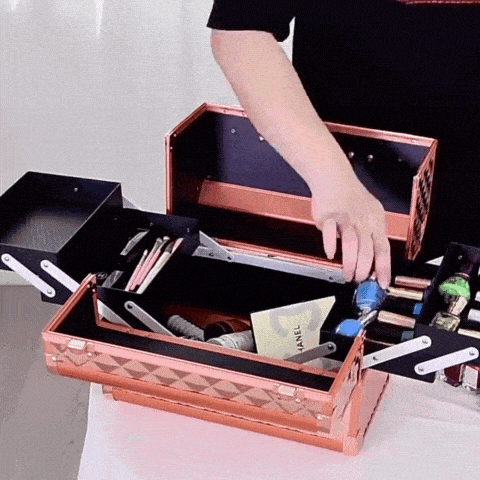 Maleta de Maquillaje Profesional con 2 Estantes Deslizantes y Cerradura de Llave