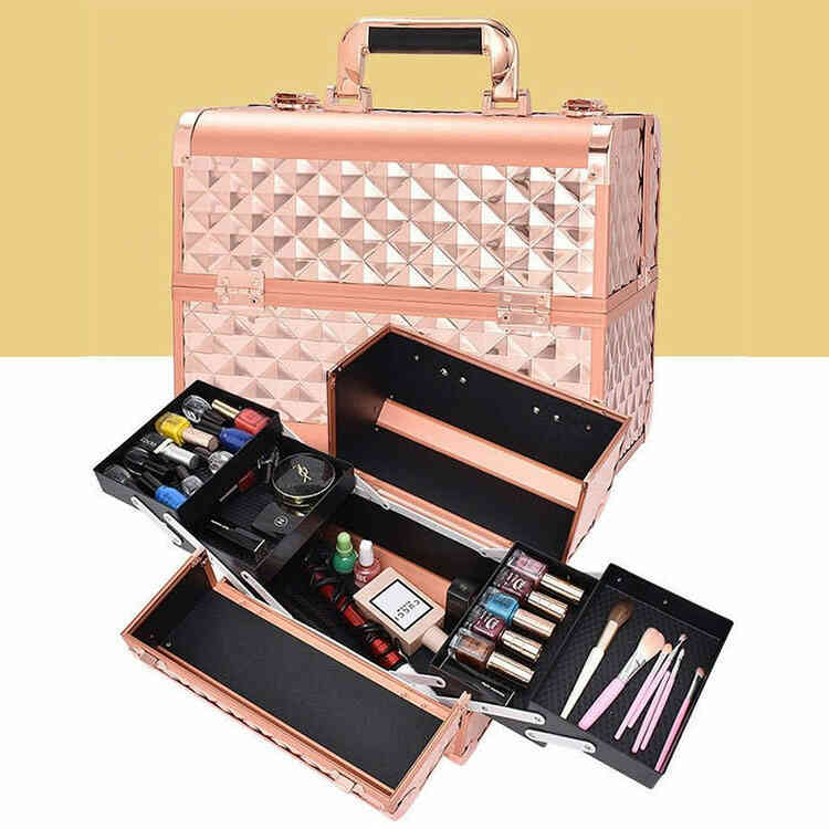 Maleta de Maquillaje Profesional con 2 Estantes Deslizantes y Cerradura de Llave