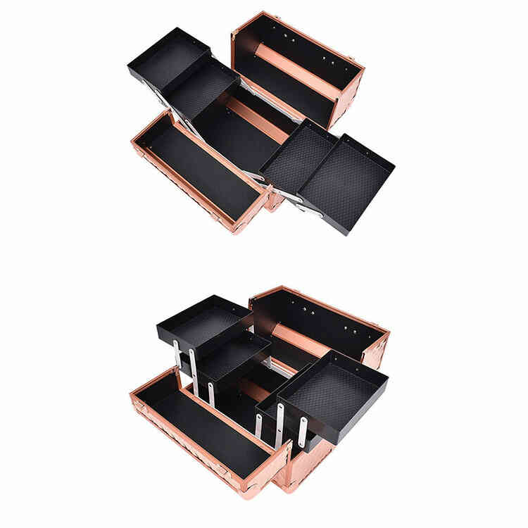 Maleta de Maquillaje Profesional con 2 Estantes Deslizantes y Cerradura de Llave