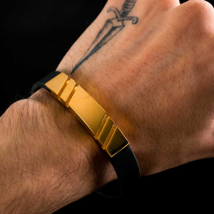 Manilla Pulsera de Cuero para Hombre Doble Diagonal Brilho