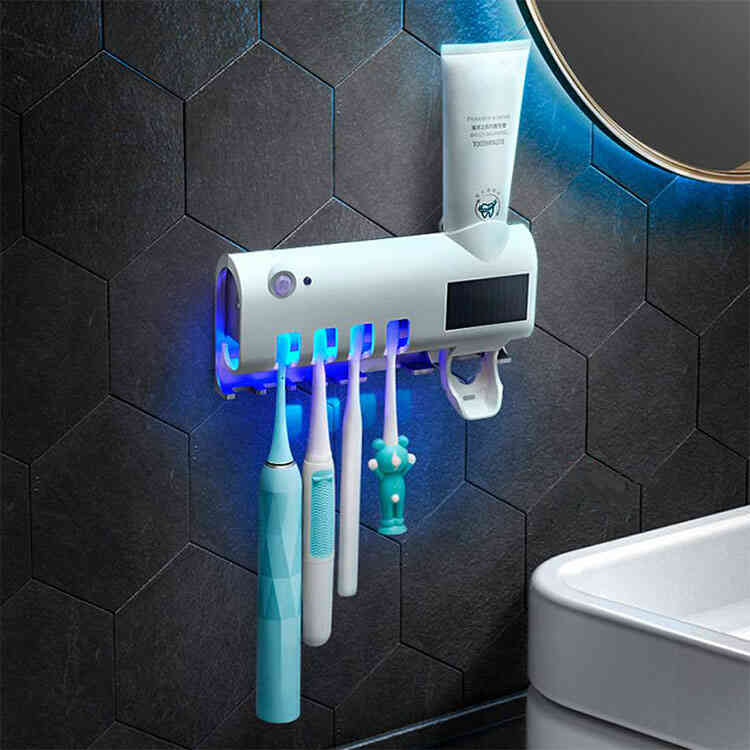 Soporte Dispensador de Cepillo y Crema Dental Inteligente Filtro UV y Panel Solar