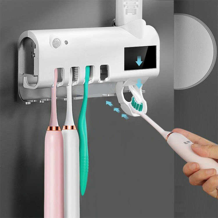 Soporte Dispensador de Cepillo y Crema Dental Inteligente Filtro UV y Panel Solar