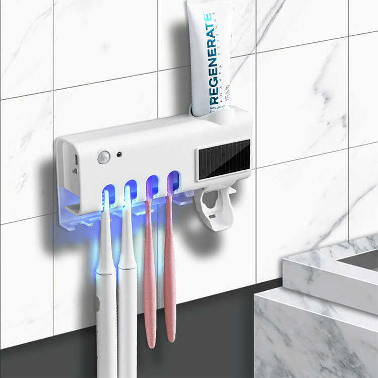 Soporte Dispensador de Cepillo y Crema Dental Inteligente Filtro UV y Panel Solar