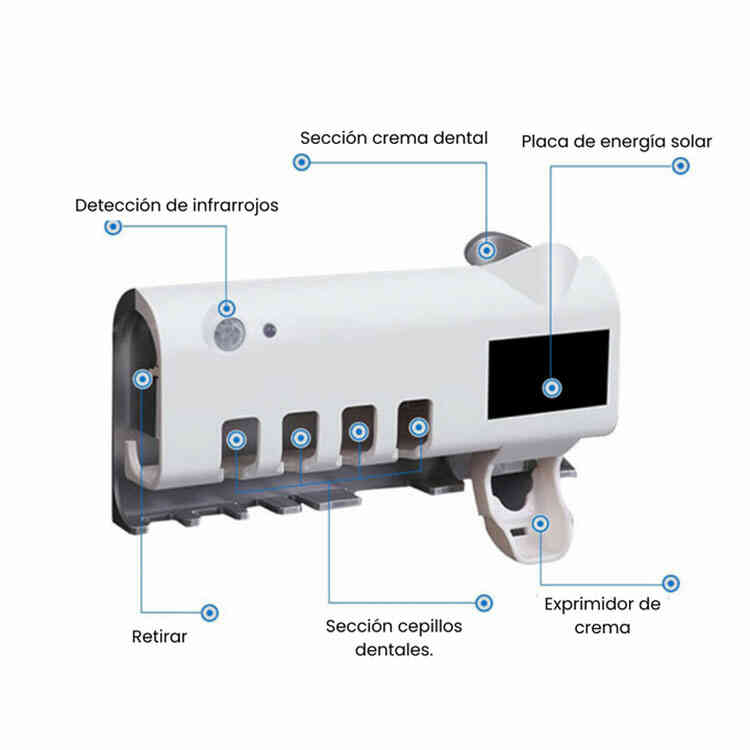 Soporte Dispensador de Cepillo y Crema Dental Inteligente Filtro UV y Panel Solar