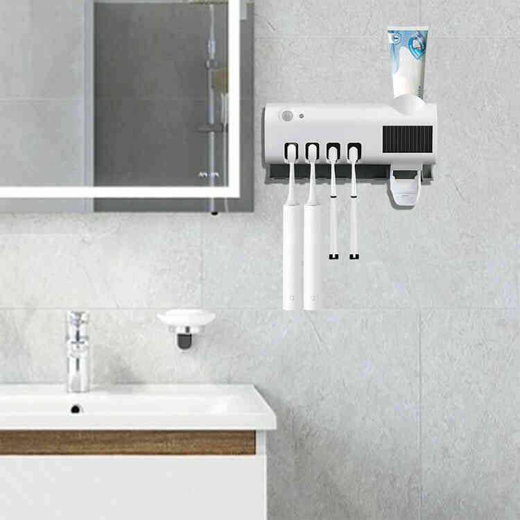 Soporte Dispensador de Cepillo y Crema Dental Inteligente Filtro UV y Panel Solar