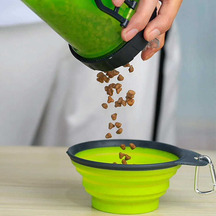 Comedero para Mascotas Plegable de Silicona + Termo para Mascotas Doble Compartimento con Plato Plegable para Mascotas
