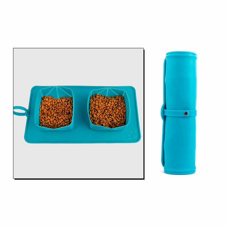 Comedero para Mascotas Plegable de Silicona + Termo para Mascotas Doble Compartimento con Plato Plegable para Mascotas