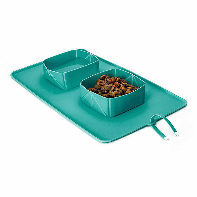 Comedero para Mascotas Plegable de Silicona + Termo para Mascotas Doble Compartimento con Plato Plegable para Mascotas