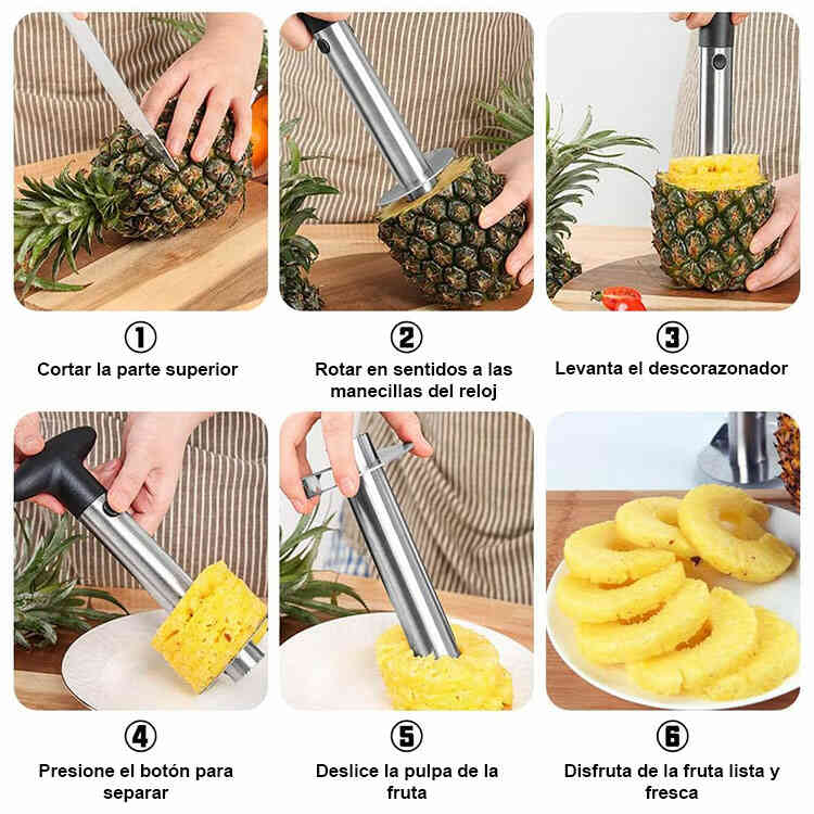 Cortador y Pelador de Piña en Acero Inoxidable 3 en 1 | Descorazonador de Piña