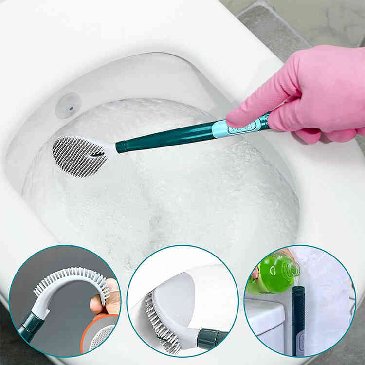 Juego de Soporte y Cepillo Limpiador de Baño con Dispensador de Jabón
