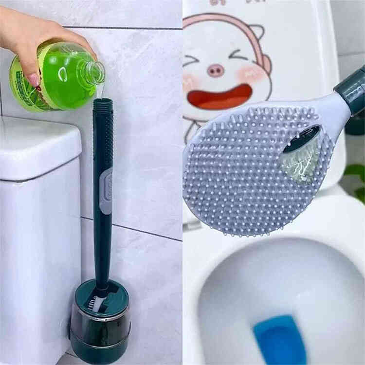 Juego de Soporte y Cepillo Limpiador de Baño con Dispensador de Jabón