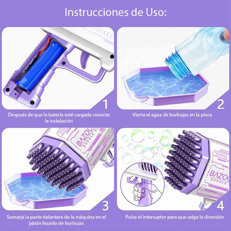Máquina Lanzadora de Burbujas Automática Recargable