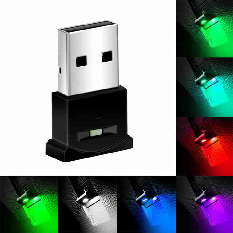 Mini Luz LED RGB de 8 Colores USB para Interior de Carro