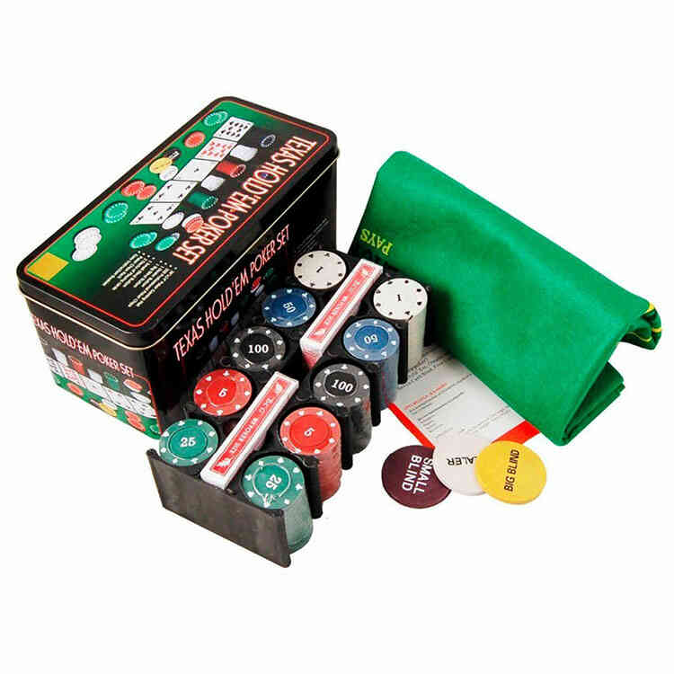 Set de Juego Poker Texas Hold'em Caja Metálica 200 Fichas