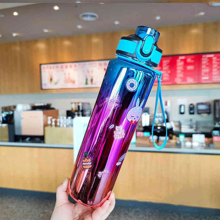 Termo Botella de Agua Motivacional Metalizado de 1 Litro con Tapa Flip y Pitillo con Stickers