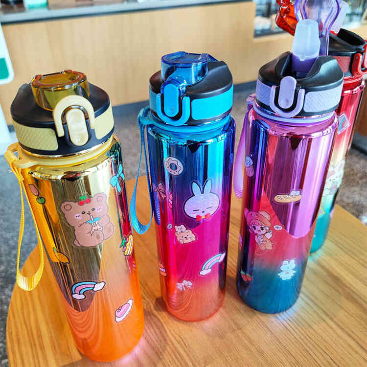 Termo Botella de Agua Motivacional Metalizado de 1 Litro con Tapa Flip y Pitillo con Stickers
