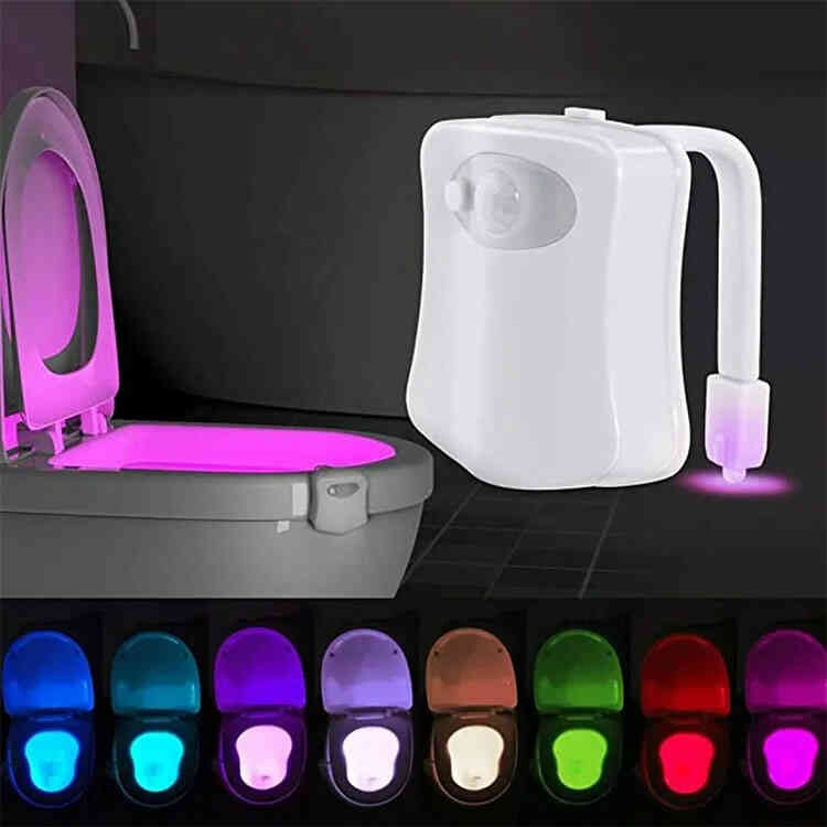 Luz Nocturna LED de Inodoro con Sensor de Movimiento Automático PIR 8 Luces de Colores