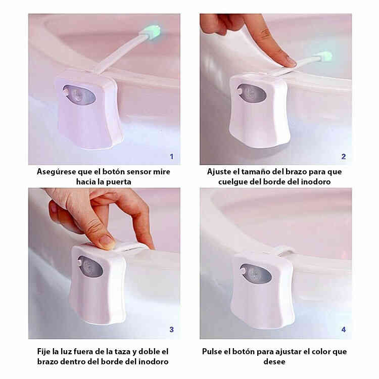 Luz Nocturna LED de Inodoro con Sensor de Movimiento Automático PIR 8 Luces de Colores
