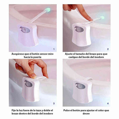 Luz Nocturna LED de Inodoro con Sensor de Movimiento Automático PIR 8 Luces de Colores