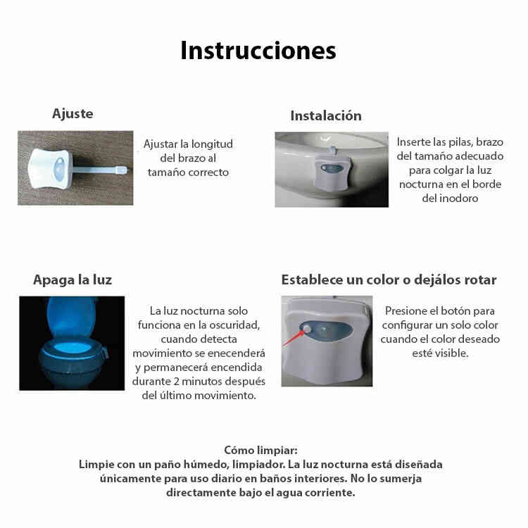 Luz Nocturna LED de Inodoro con Sensor de Movimiento Automático PIR 8 Luces de Colores
